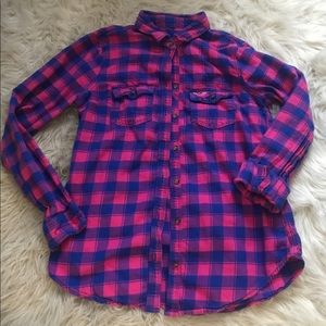 Hollister hot pink and royal blue flannel shirt M